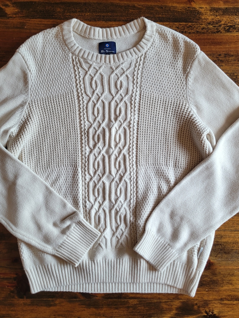 Ben Sherman Cream Cable Knit Crewneck Sweater Size Large